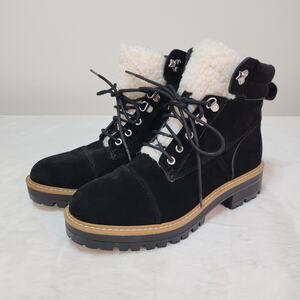Cabincore Hiker Combat Boots 10 Womens Black Shearling Lace Up Grunge Lug Sole
